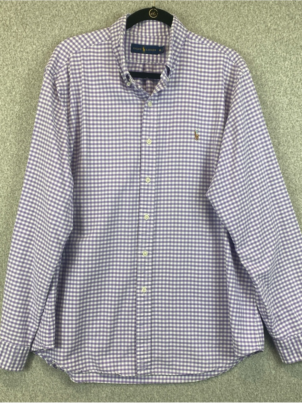 Ralph Lauren Button Down Shirt Mens XL Purple Gingham Check Long Sleeve Preppy